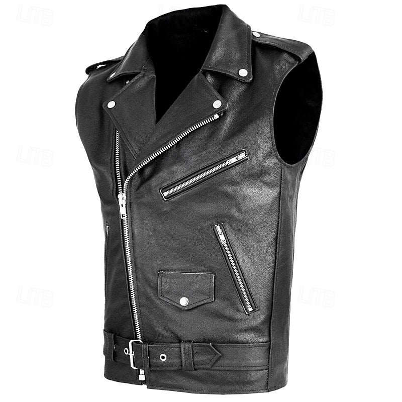 Men's classic leather vest with premium leather and tailored fit, perfect for stylish autumn layering.