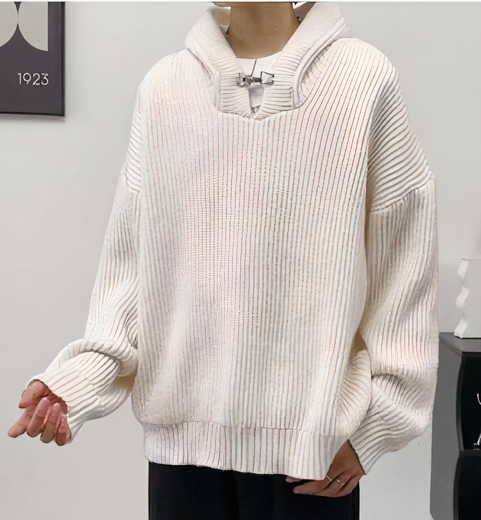 Vintage hooded knitted sweater for autumn, offering warmth and timeless style.
