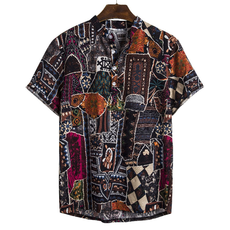 Bohemian summer shirt for men with a lightweight, breathable fabric, ideal for summer days.
