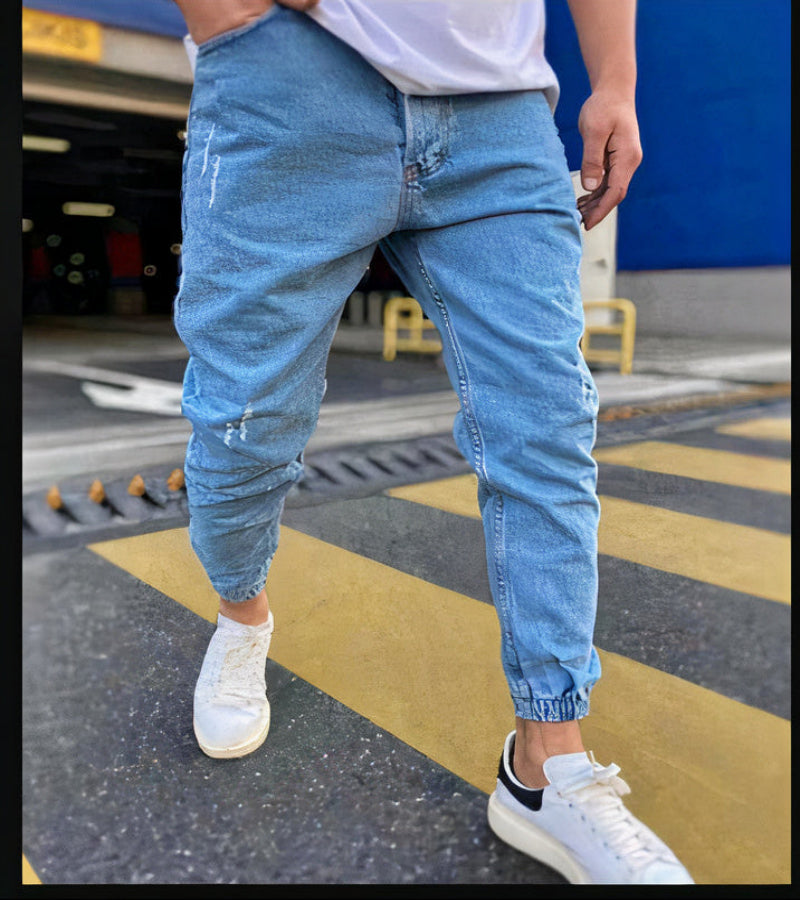 Classic denim pants with durable fabric, timeless straight-cut design, and versatile style, perfect for summer days and all occasions.