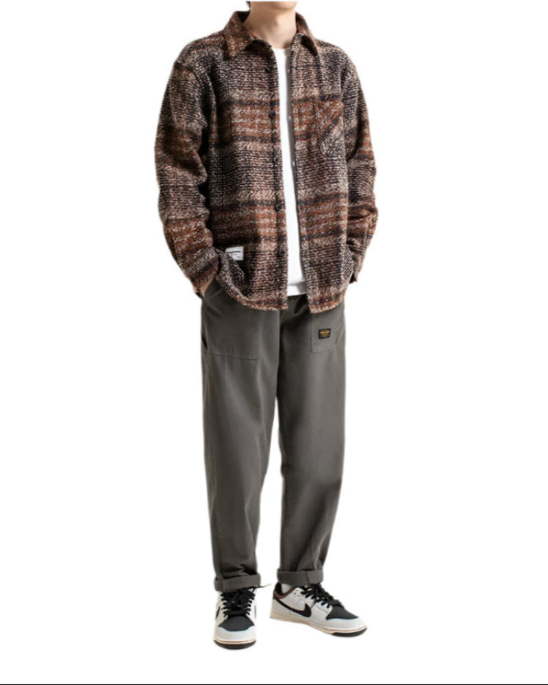 Men's stylish wool blend shirt jacket, perfect for autumn, offering warmth, comfort, and versatile style.