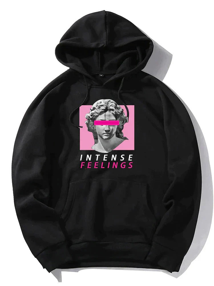 Stylish men's hoodie with a bold statement design, perfect for autumn comfort.