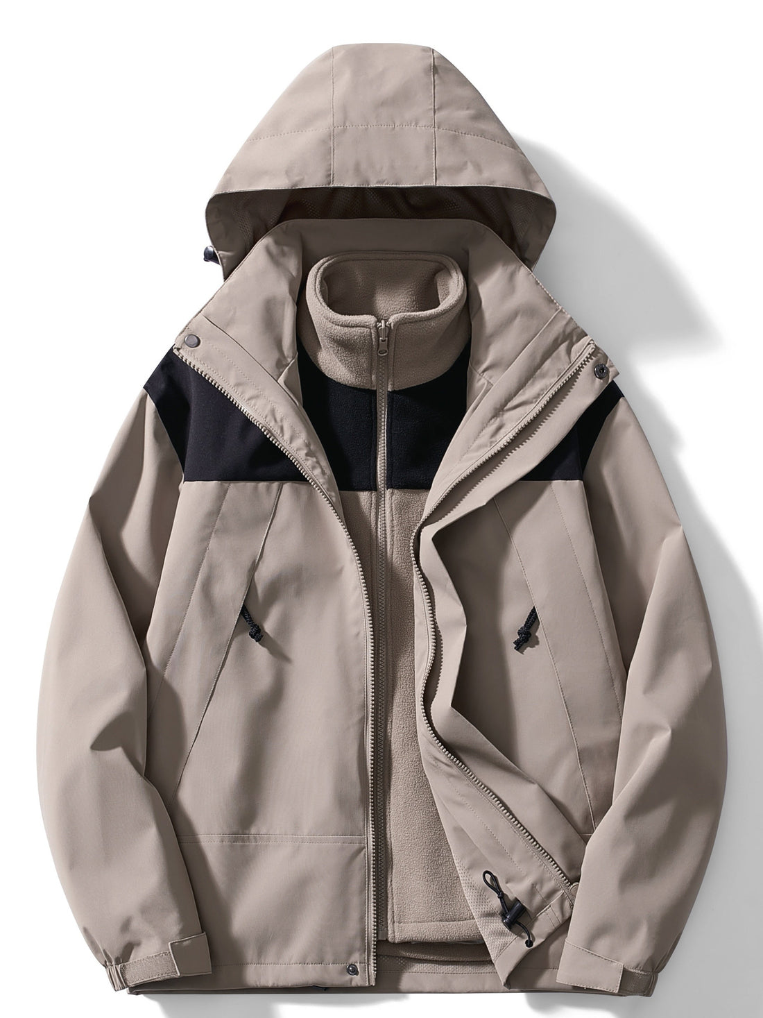 Men's 3-in-1 waterproof hooded jacket, perfect for autumn days with adaptable protection against wind and rain.