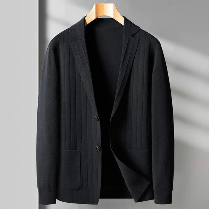Classic autumn blazer cardigan for men with a structured fit and soft knit fabric, perfect for stylish layering.