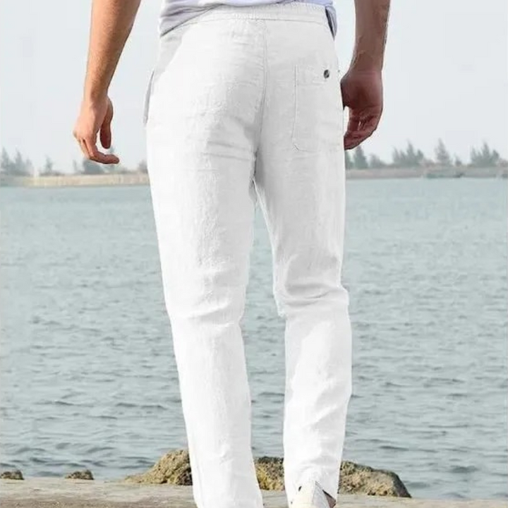 Classic linen pants for summer, featuring a breathable and lightweight design for ultimate comfort.
