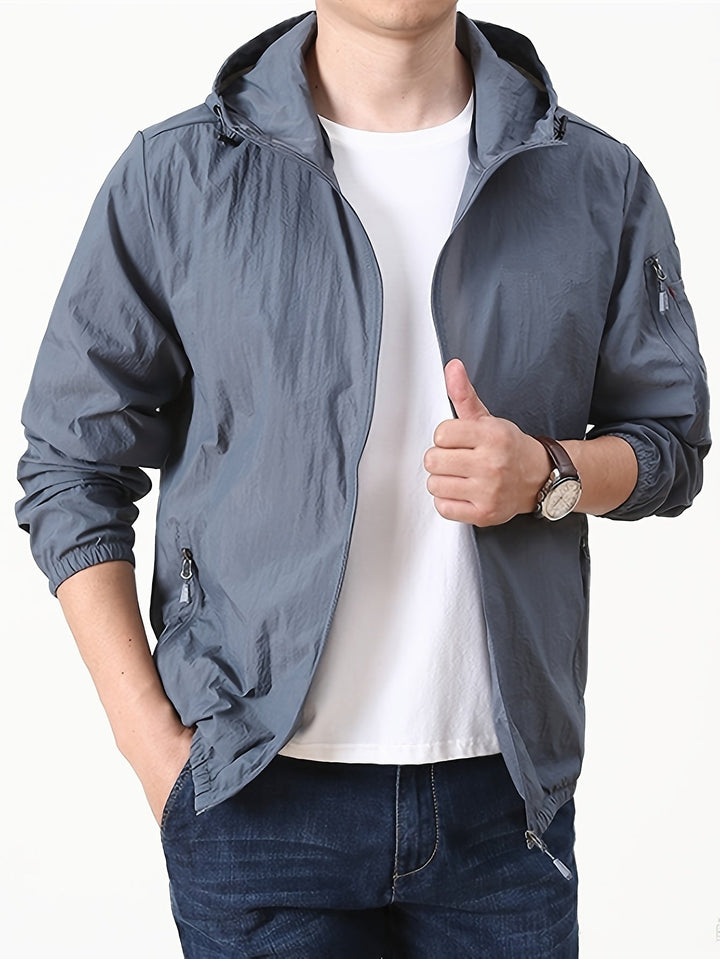 Comfortable UV-shield jacket for men with breathable quick-dry fabric, ideal for Autumn weather and sun protection.