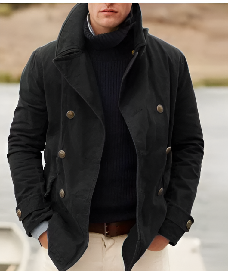 Men's elegant denim blazer with a tailored fit and refined casual style, perfect for layering on autumn days.
