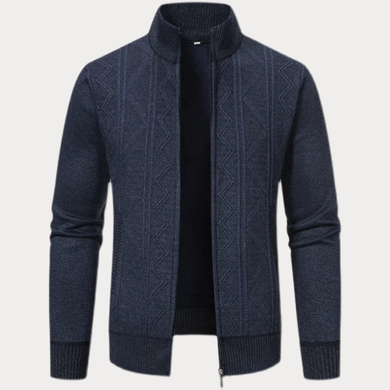 Elegant knitted cardigan for men with soft fabric and refined fit, perfect for stylish Autumn layering.








