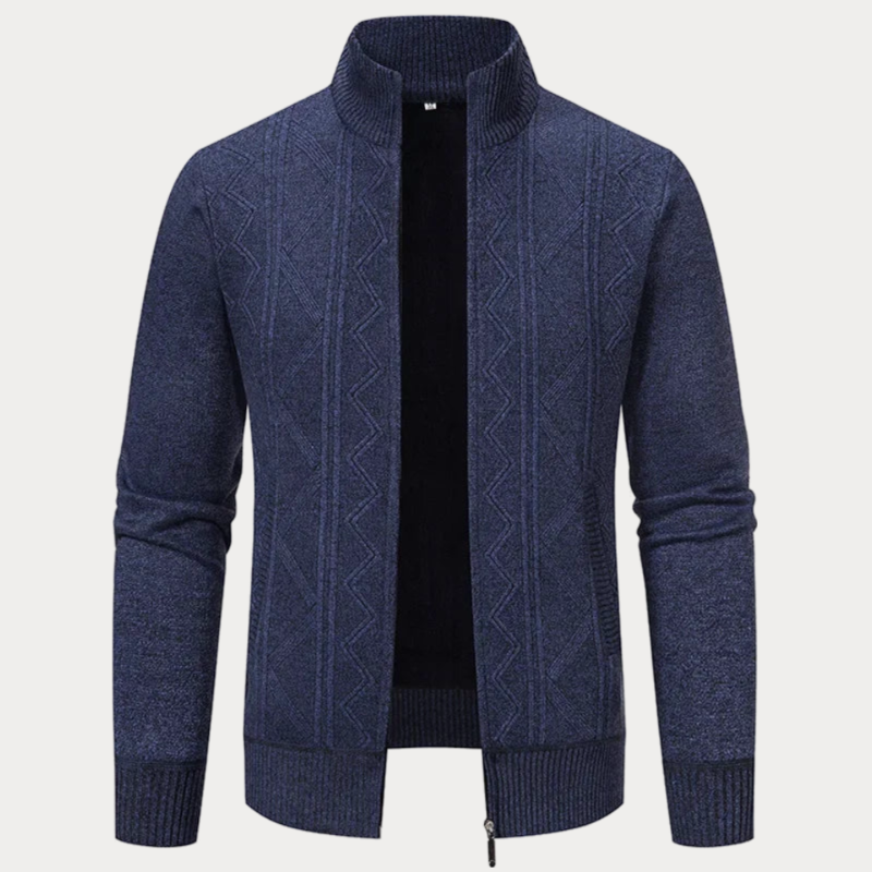 Elegant knitted cardigan for men with soft fabric and refined fit, perfect for stylish Autumn layering.








