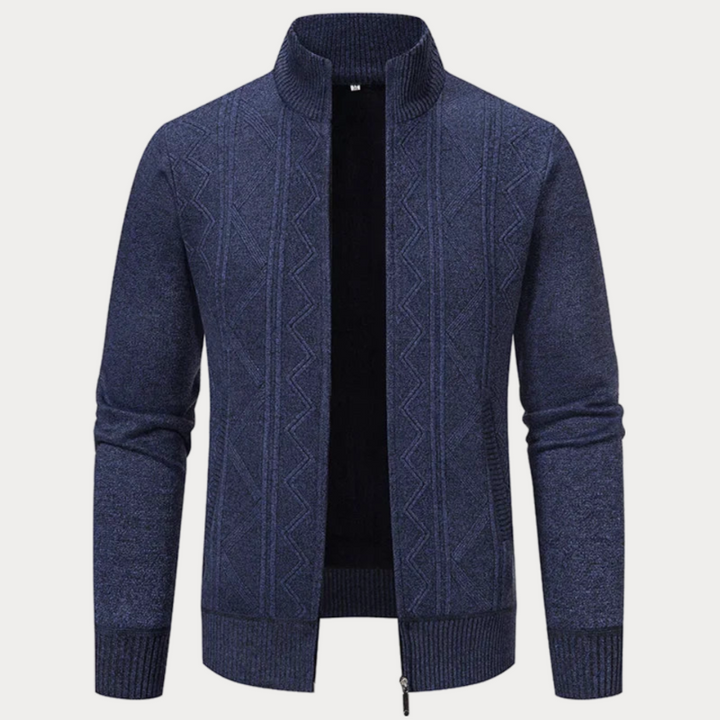 Elegant knitted cardigan for men with soft fabric and refined fit, perfect for stylish Autumn layering.








