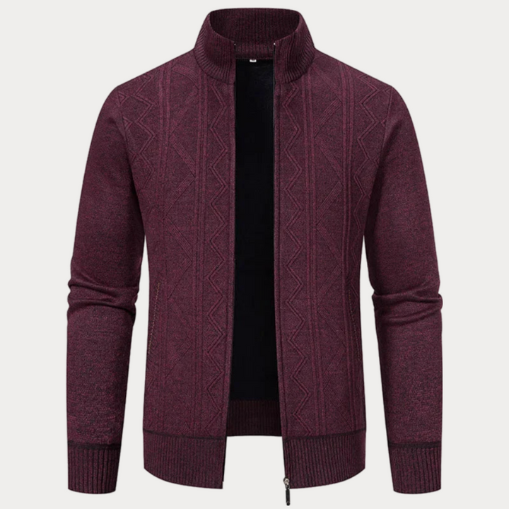 Elegant knitted cardigan for men with soft fabric and refined fit, perfect for stylish Autumn layering.








