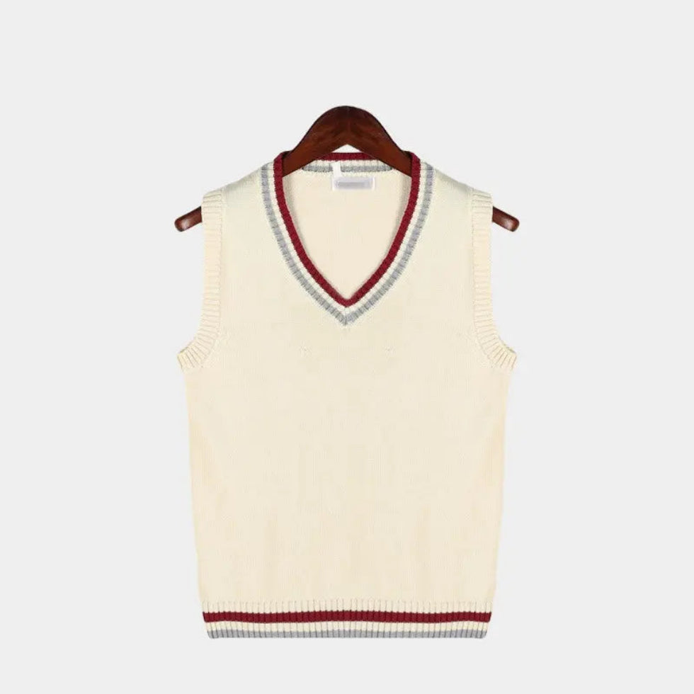 Elegant sleeveless sweater for men with soft knit texture and tailored fit, perfect for layering on Autumn days.