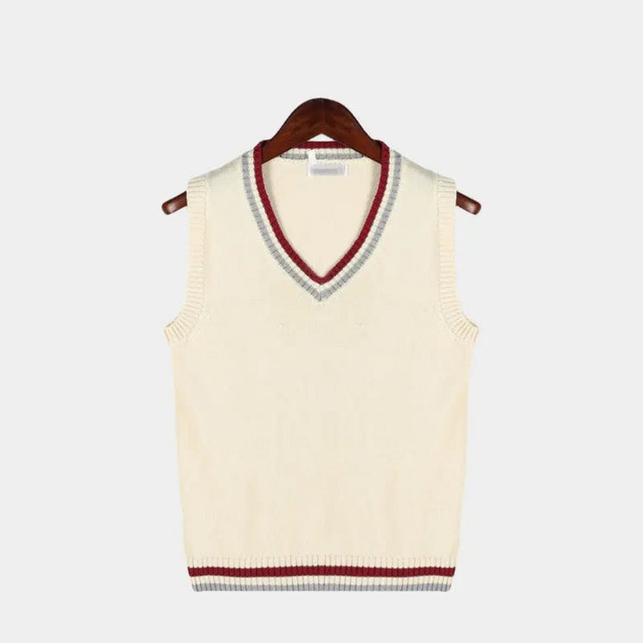 Elegant sleeveless sweater for men with soft knit texture and tailored fit, perfect for layering on Autumn days.