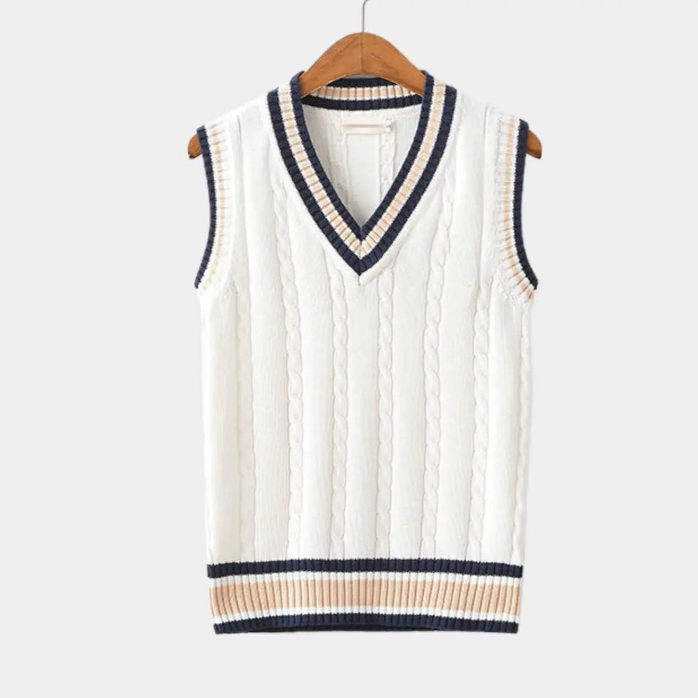 Elegant sleeveless sweater for men with soft knit texture and tailored fit, perfect for layering on Autumn days.