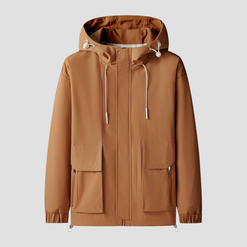 Elegant waterproof men’s jacket ideal for autumn with wind-resistant and breathable design for dry and stylish wear.
