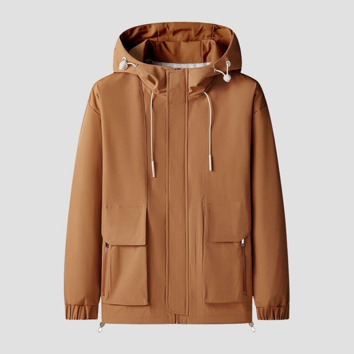 Elegant waterproof men’s jacket ideal for autumn with wind-resistant and breathable design for dry and stylish wear.
