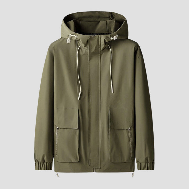 Elegant waterproof men’s jacket ideal for autumn with wind-resistant and breathable design for dry and stylish wear.