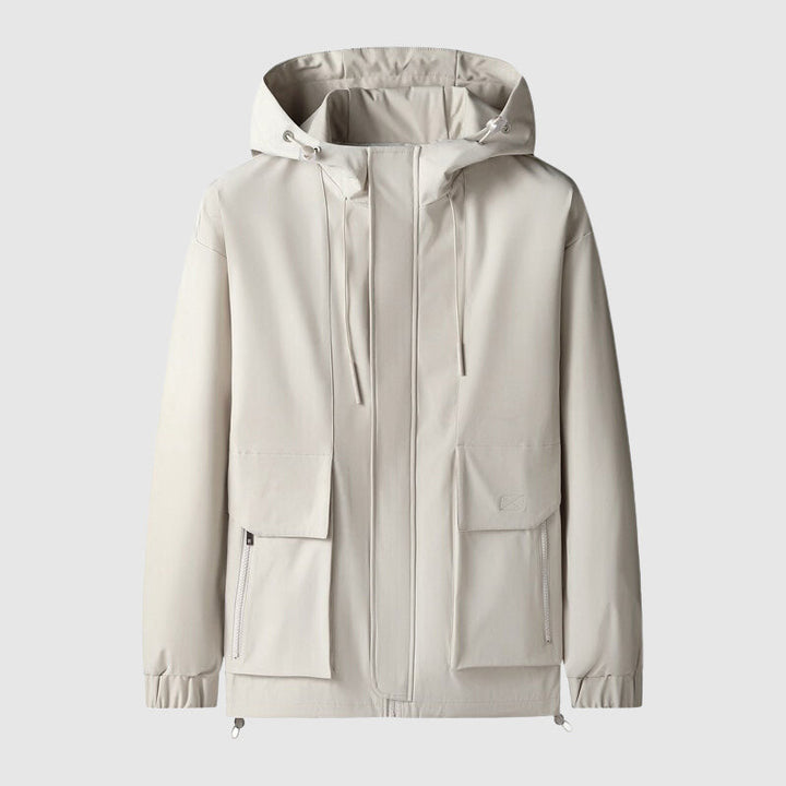 Elegant waterproof men’s jacket ideal for autumn with wind-resistant and breathable design for dry and stylish wear.