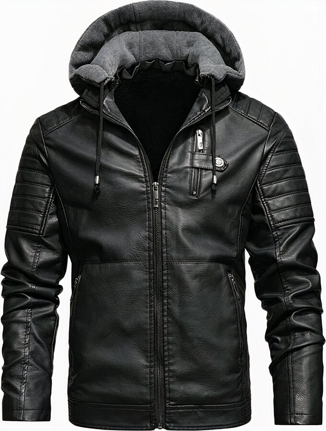 High-quality men's leather hooded coat with premium material and wind protection, ideal for stylish autumn wear.