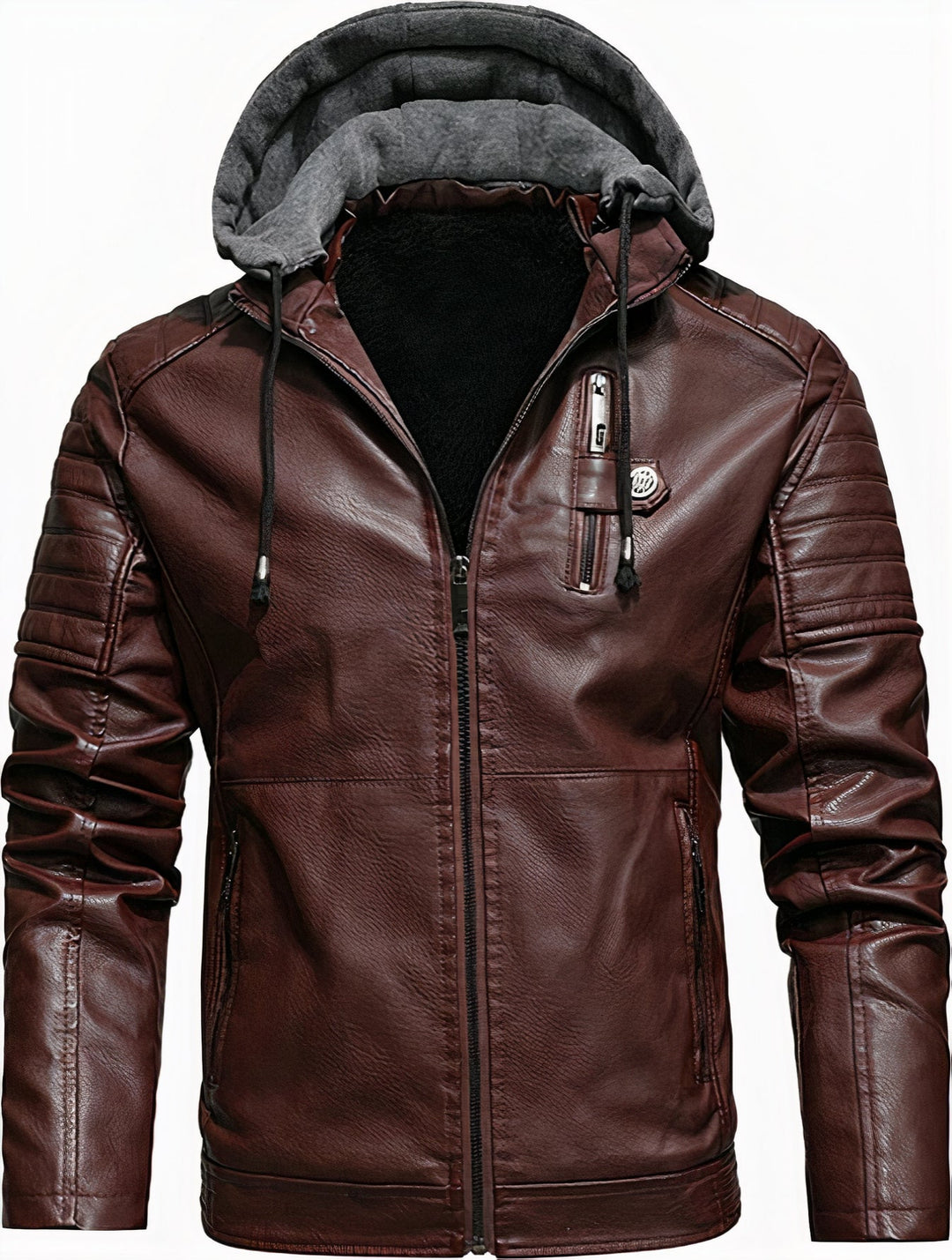 High-quality men's leather hooded coat with premium material and wind protection, ideal for stylish autumn wear.