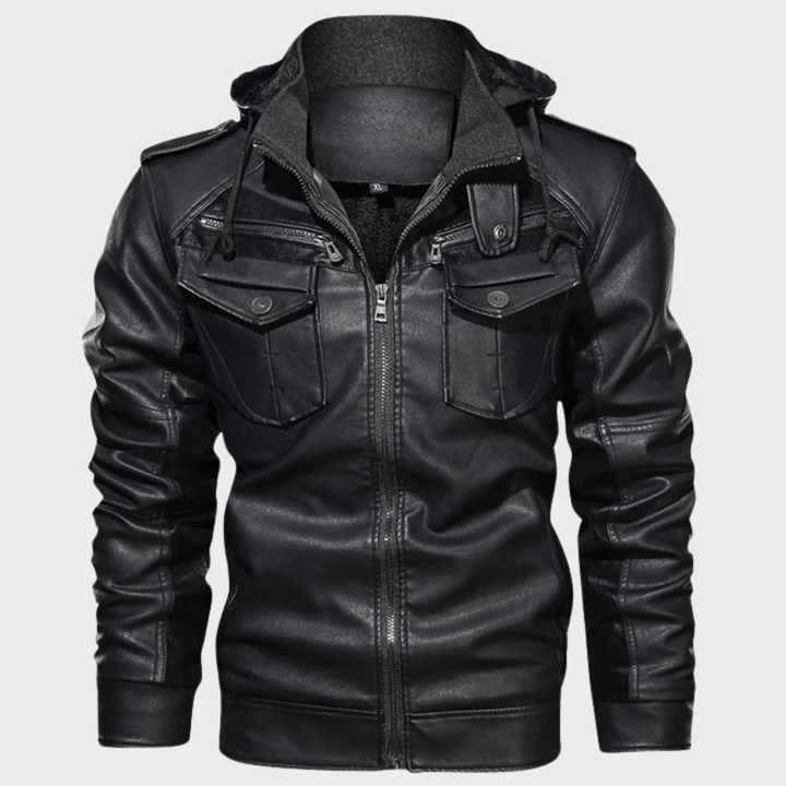 Luxurious men’s leather jacket with tailored fit and premium design, ideal for stylish autumn days.