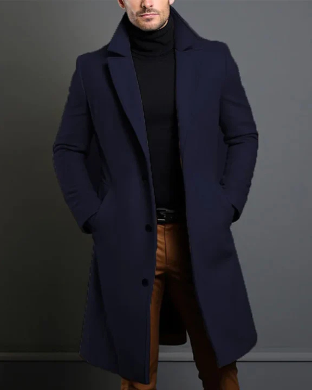  Luxurious trench coat for men with tailored fit and wind-resistant fabric, ideal for stylish Autumn days.








