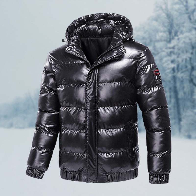 Luxurious warm waterproof jacket for men, ideal for Autumn days with elegant design and insulated comfort.
