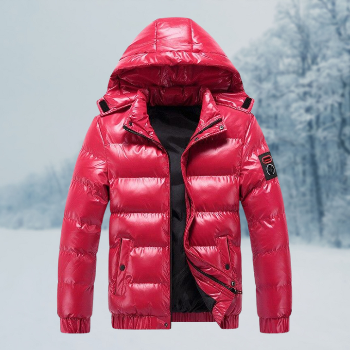 Luxurious warm waterproof jacket for men, ideal for Autumn days with elegant design and insulated comfort.