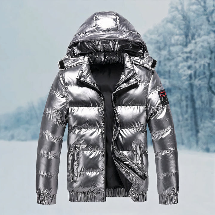 Luxurious warm waterproof jacket for men, ideal for Autumn days with elegant design and insulated comfort.