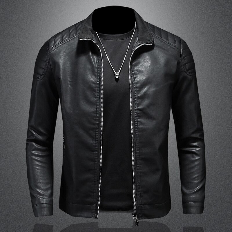 Men's elegant leather jacket ideal for Autumn days, featuring premium leather, wind resistance, and timeless style.








