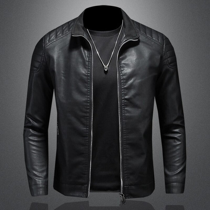 Men's elegant leather jacket ideal for Autumn days, featuring premium leather, wind resistance, and timeless style.








