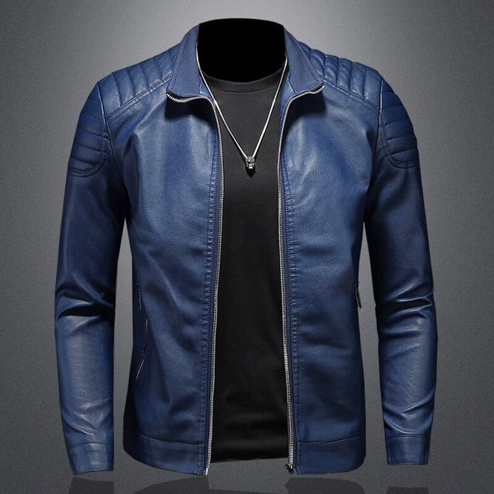 Men's elegant leather jacket ideal for Autumn days, featuring premium leather, wind resistance, and timeless style.








