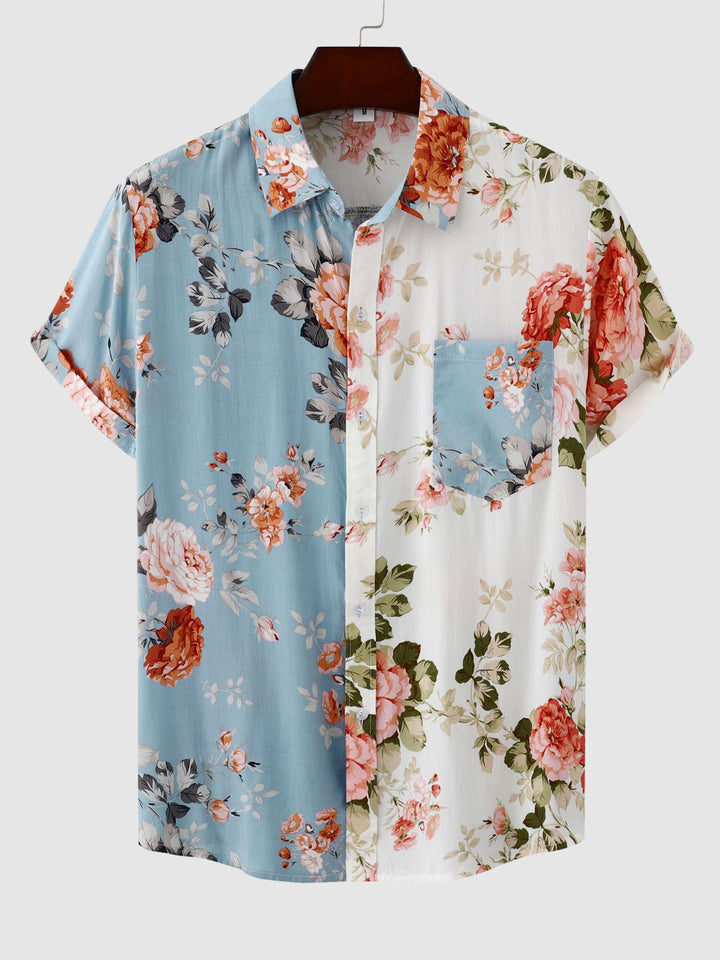 Men's floral Hawaiian summer shirt with relaxed fit and tropical design, ideal for summer days.