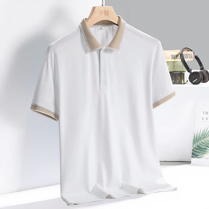 Men’s luxurious business polo shirt with breathable fabric and tailored fit, perfect for summer days.
