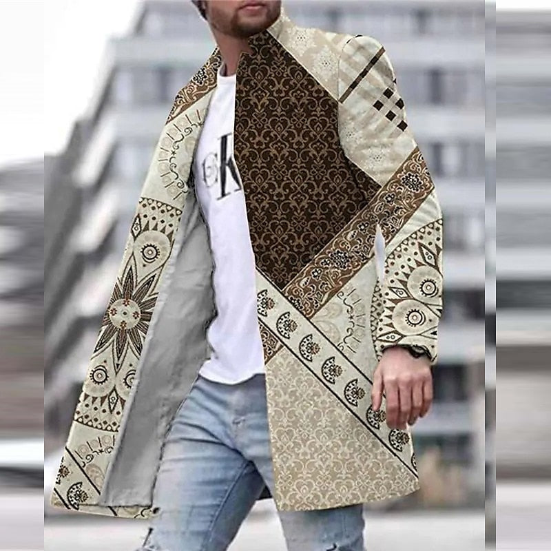 Premium autumn coat with elegant graphic print, perfect for staying stylish and warm during autumn days.