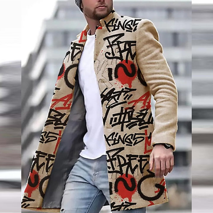 Premium autumn coat with elegant graphic print, perfect for staying stylish and warm during autumn days.