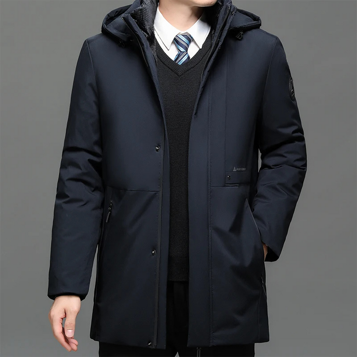 Premium men's waterproof coat with wind-resistant material, ideal for staying dry and stylish during Autumn days.