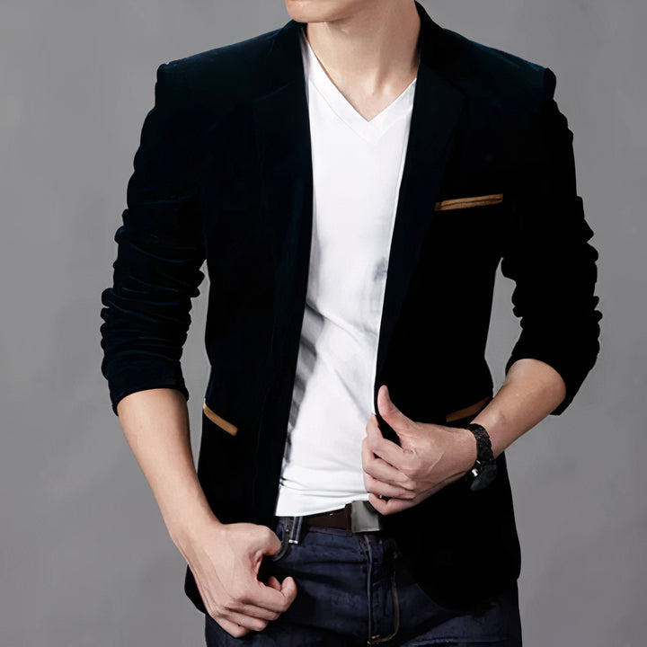 Men's casual blazer jacket with a modern tailored fit, premium fabric, and ideal warmth for autumn days.