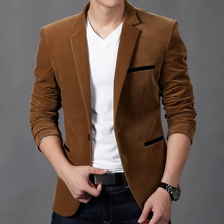 Men's casual blazer jacket with a modern tailored fit, premium fabric, and ideal warmth for autumn days.