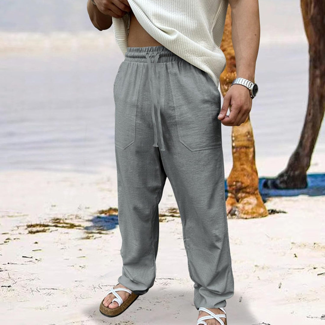 Casual men's linen summer pants with a breathable, lightweight design for ultimate comfort in warm weather.