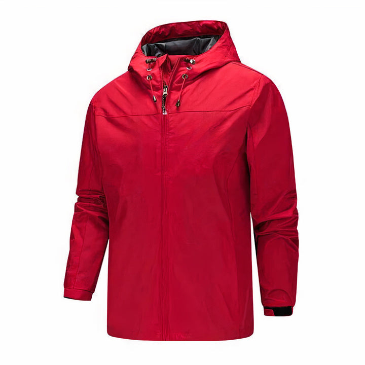 Men's classic hooded rain jacket, waterproof and windproof, ideal for autumn days.







