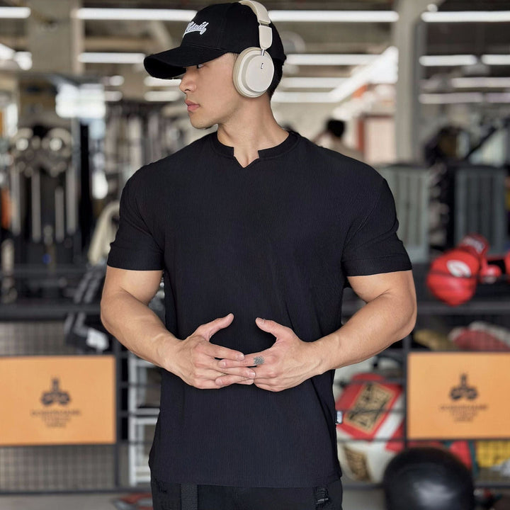 Classic V-neck summer shirt for men, lightweight and breathable for warm weather comfort.