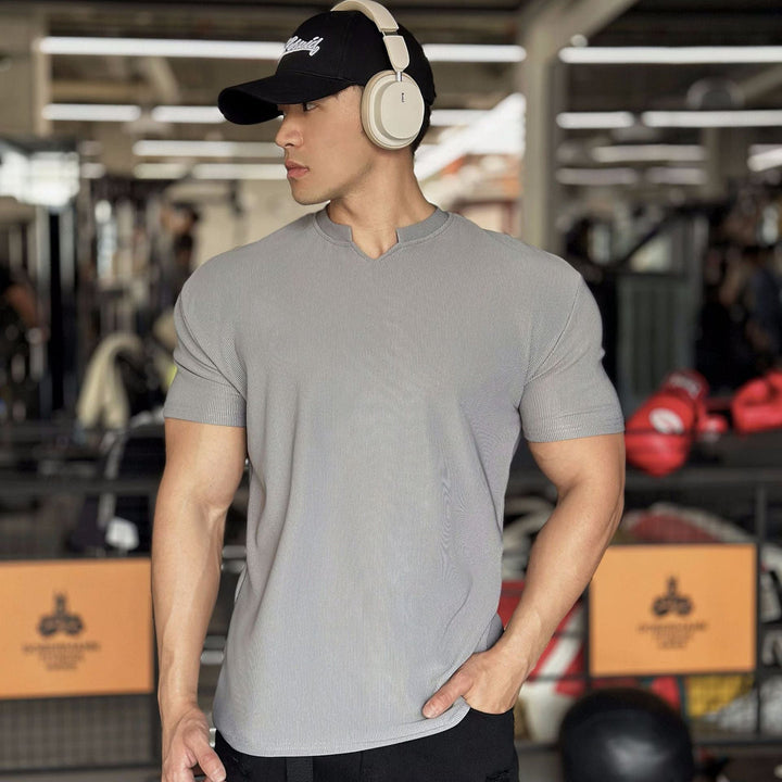 Classic V-neck summer shirt for men, lightweight and breathable for warm weather comfort.