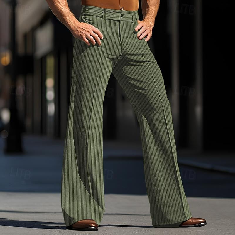 Classy corduroy flared trousers for men with a flared silhouette, breathable material, and a sophisticated vintage-inspired design, ideal for summer days.