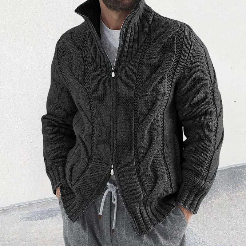 Man wearing a comfortable knitted sweater, ideal for cozy and stylish layering on autumn days.