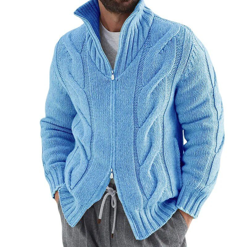 Man wearing a comfortable knitted sweater, ideal for cozy and stylish layering on autumn days.