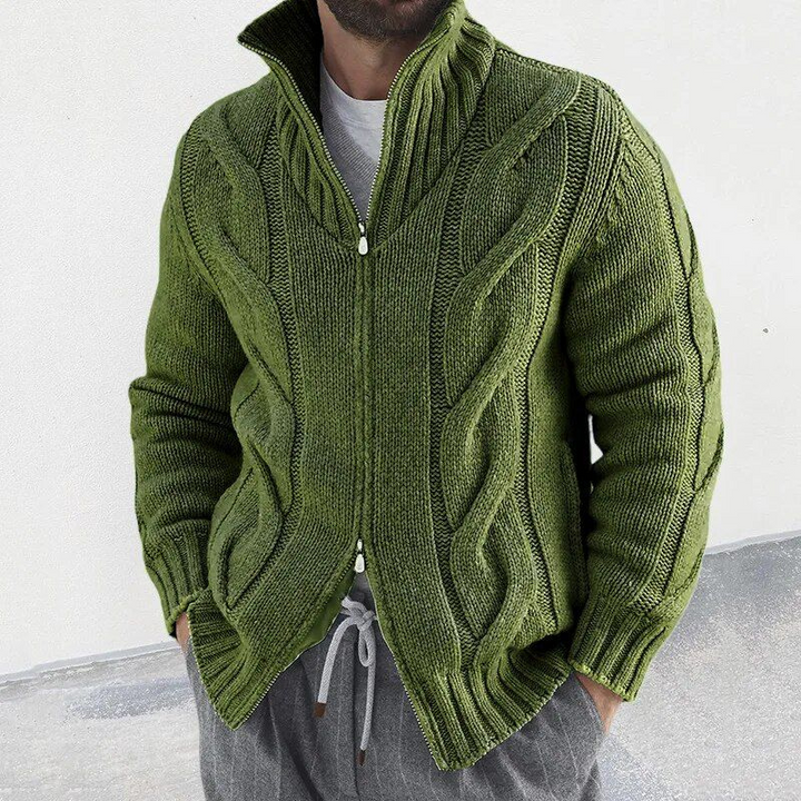 Man wearing a comfortable knitted sweater, ideal for cozy and stylish layering on autumn days.