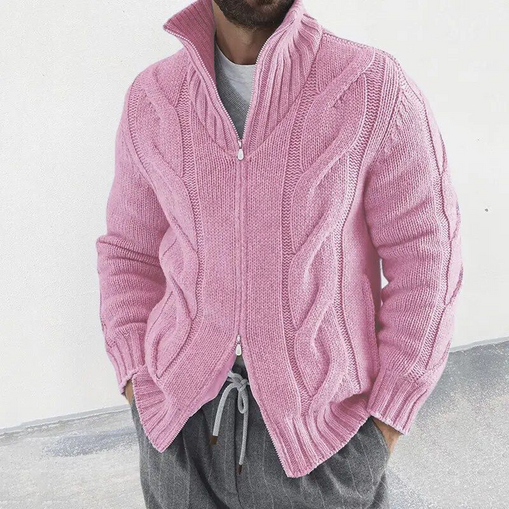 Man wearing a comfortable knitted sweater, ideal for cozy and stylish layering on autumn days.