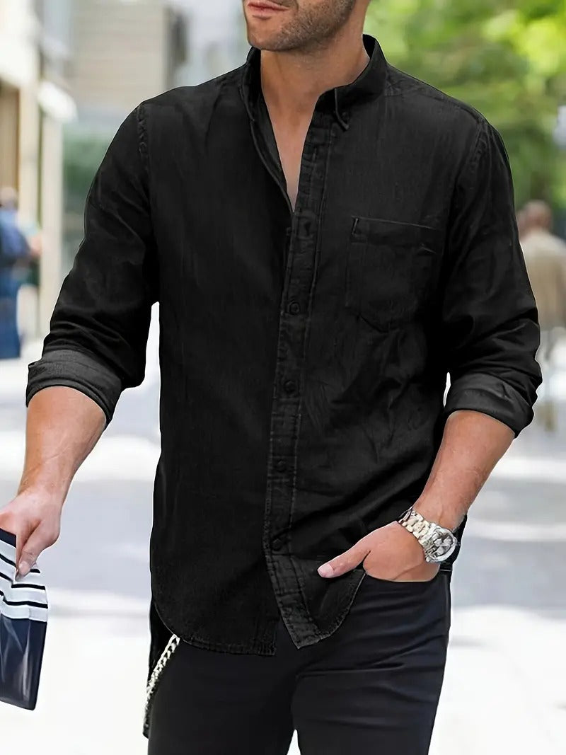Cool denim summer shirt for men with a lightweight, breathable design, perfect for warm-weather style.