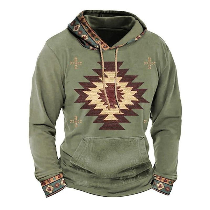 Cozy vintage hooded autumn sweater, designed for warmth and comfort during the autumn season.